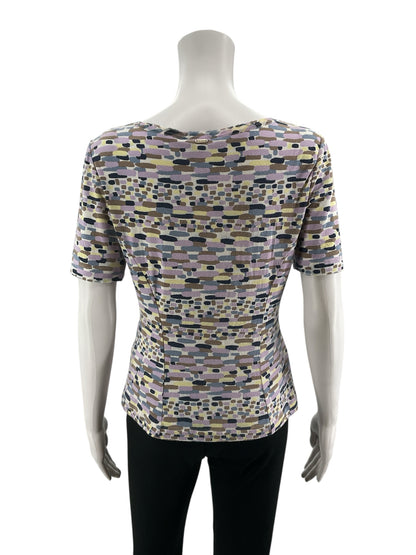 St. John Sport purple/yellow/tan/white Short Sleeve Vintage 2008 Abstract Print Scoop Neck Top Size Petite - Size P