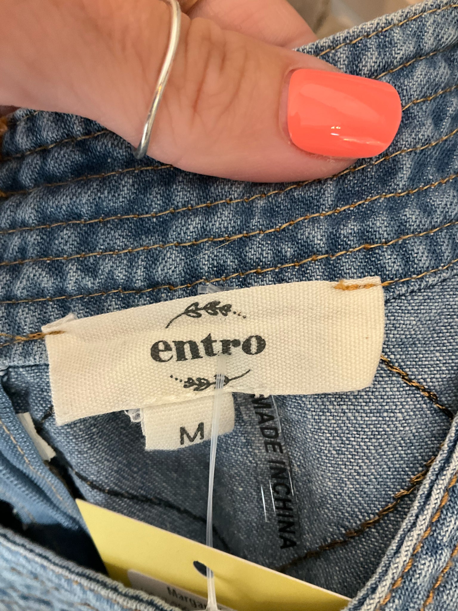 Entro Quilted Diamond Stitch Denim Shift Dress Blue Size Medium