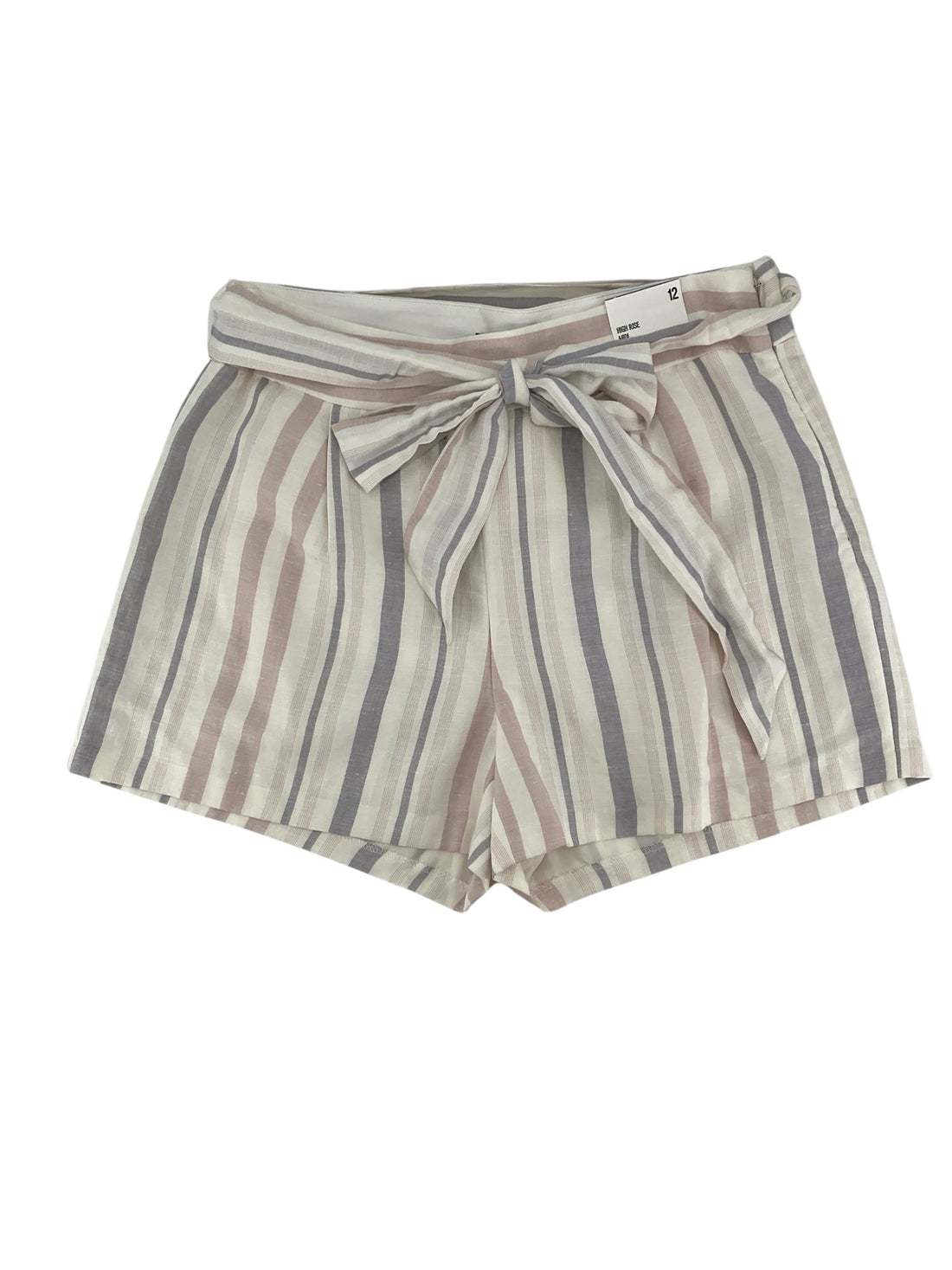 Express High Waisted Linen-Blend Striped Belted Shorts Size 12 NWT