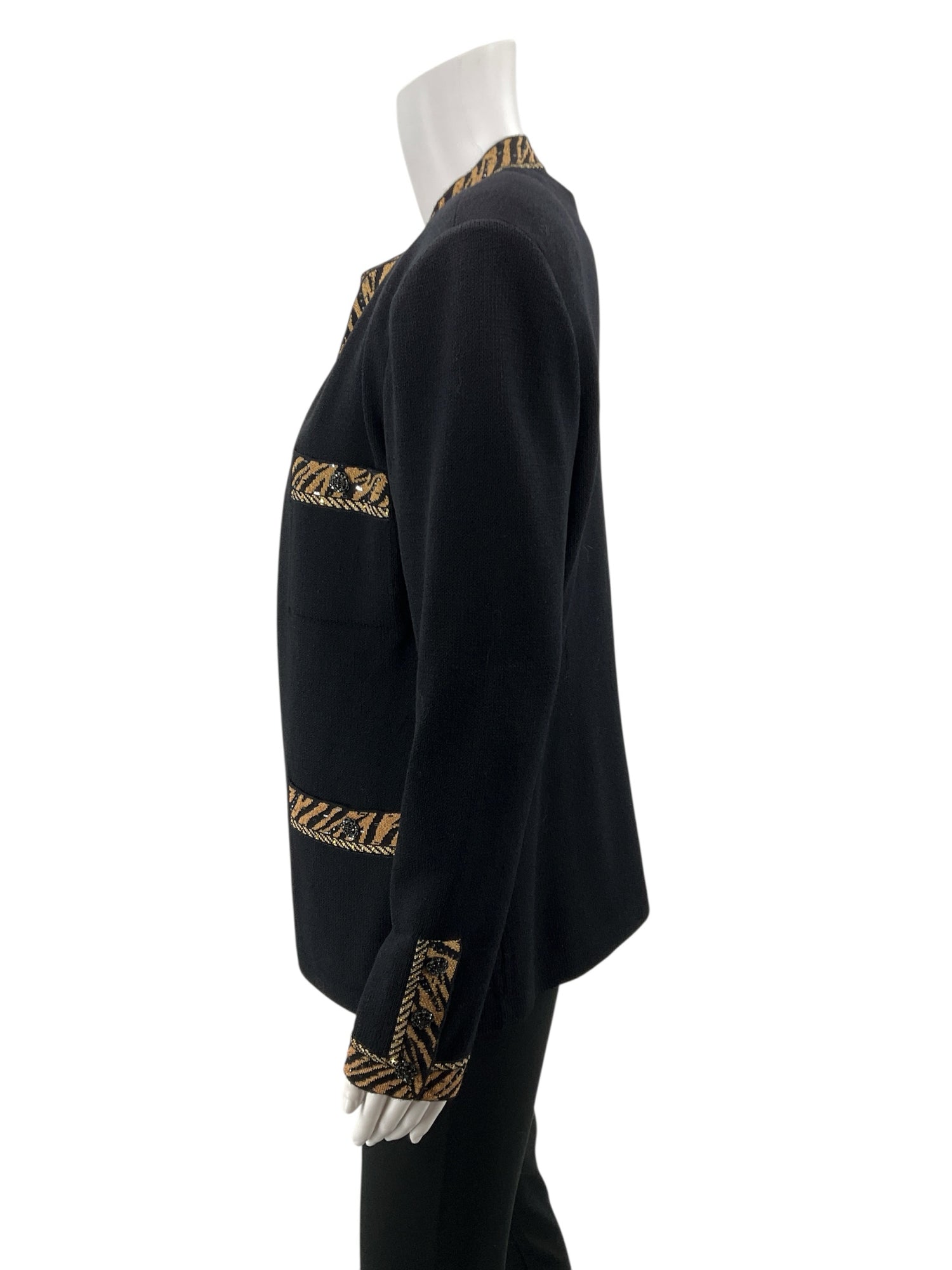 St. John Evening Zebra Trim Boucle Knit Cardigan &amp; Shell Set Size 8 / Medium