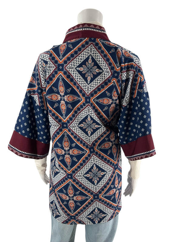 Japna Navy/Maroon Print Pre-Owned Ladies Top -  Size One Size Fits Most