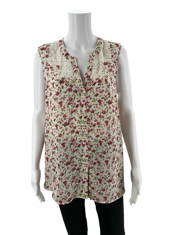 Daniel Rainn Cream/Multi Floral Pre-Owned Ladies Top - Size Medium