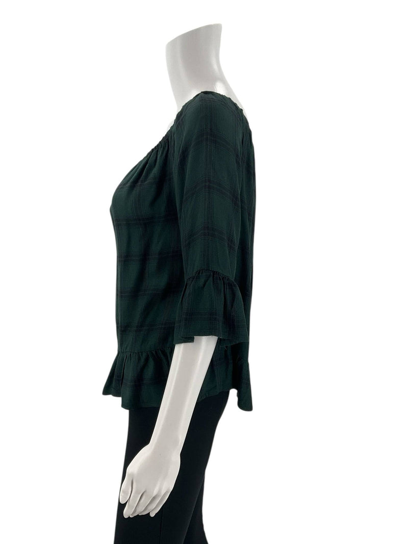 BB Dakota Green/Black Plaid Top - Size Small - Margaret’s Fine Consignment