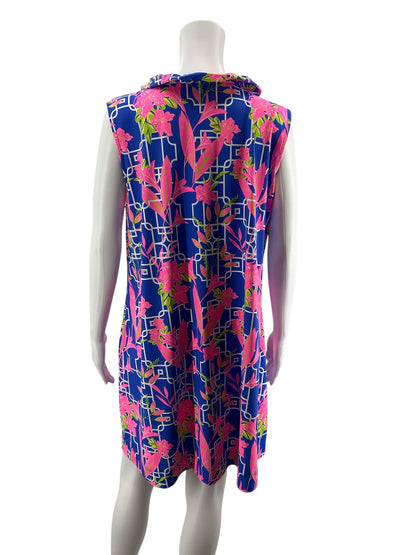Lulu B Libby Tropical Floral Cowl Neck Shift Dress Sleeveless Pink Blue XL