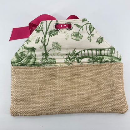 Bosom Buddy Bags Wicker Straw Clutch Pink Polka Dot Bow Summer Purse