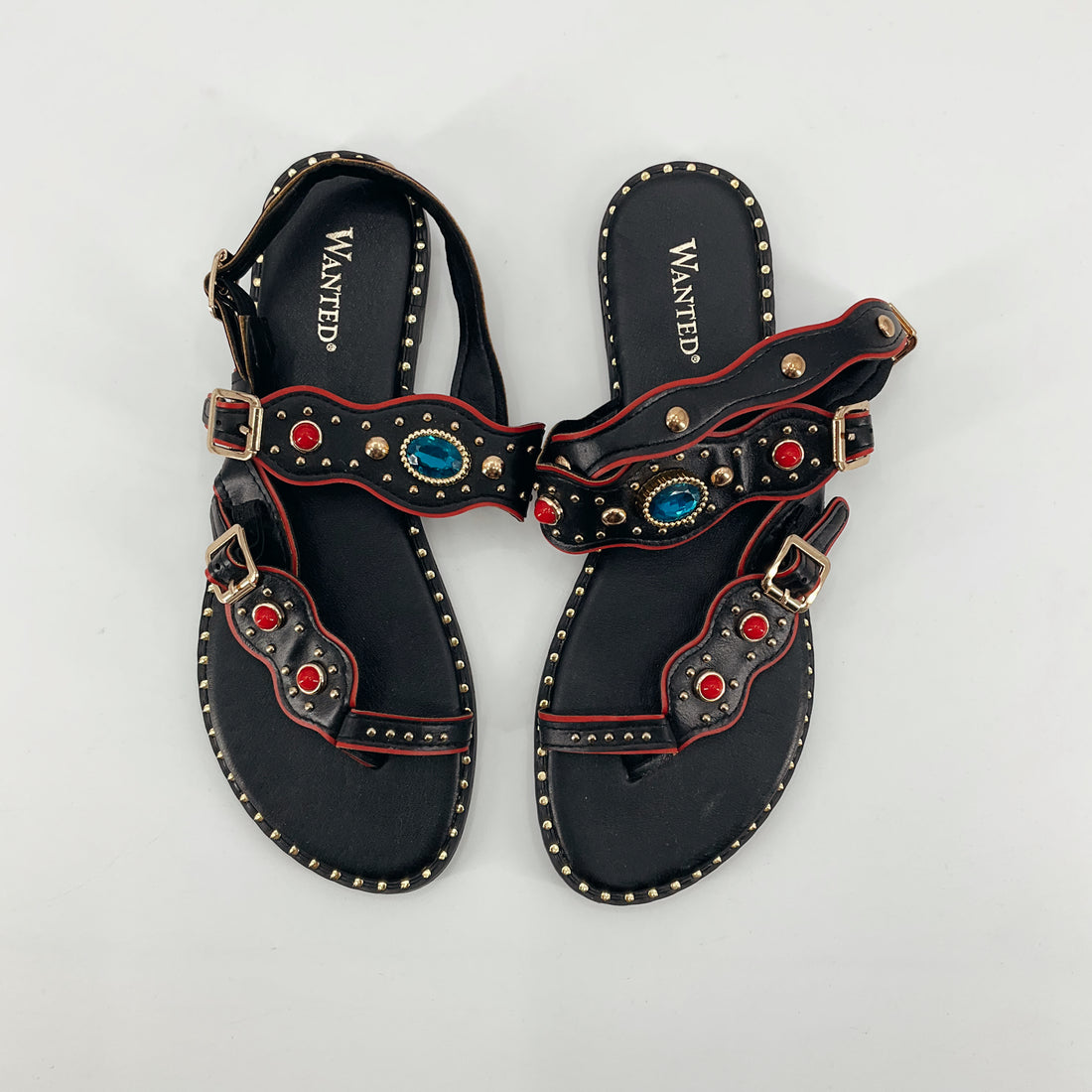 Wanted Studded Jewel Toe Loop Gladiator Sandals Black Size 6.5 NWT
