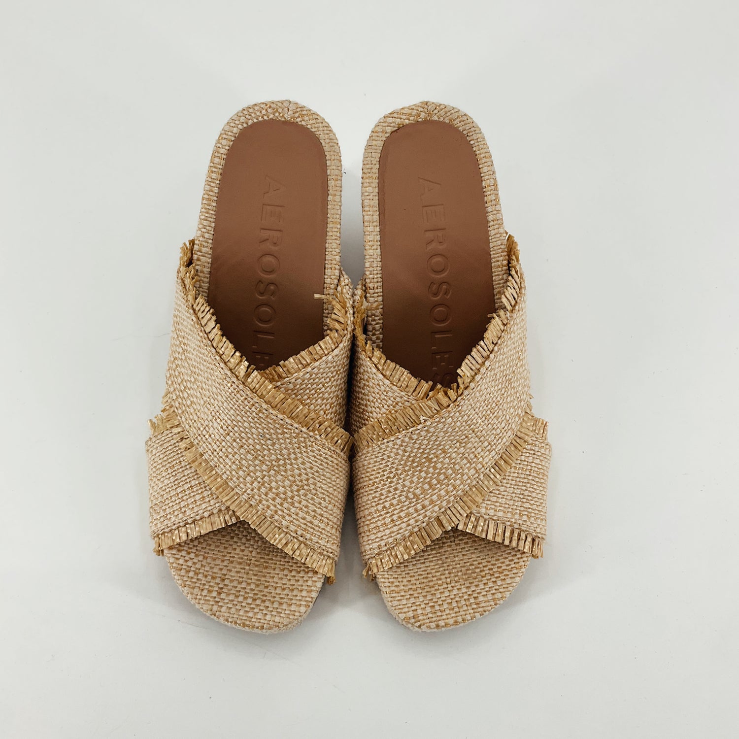 Aerosoles Madonna Woven Fringe Cork Wedge Sandals Mules Size 9 M