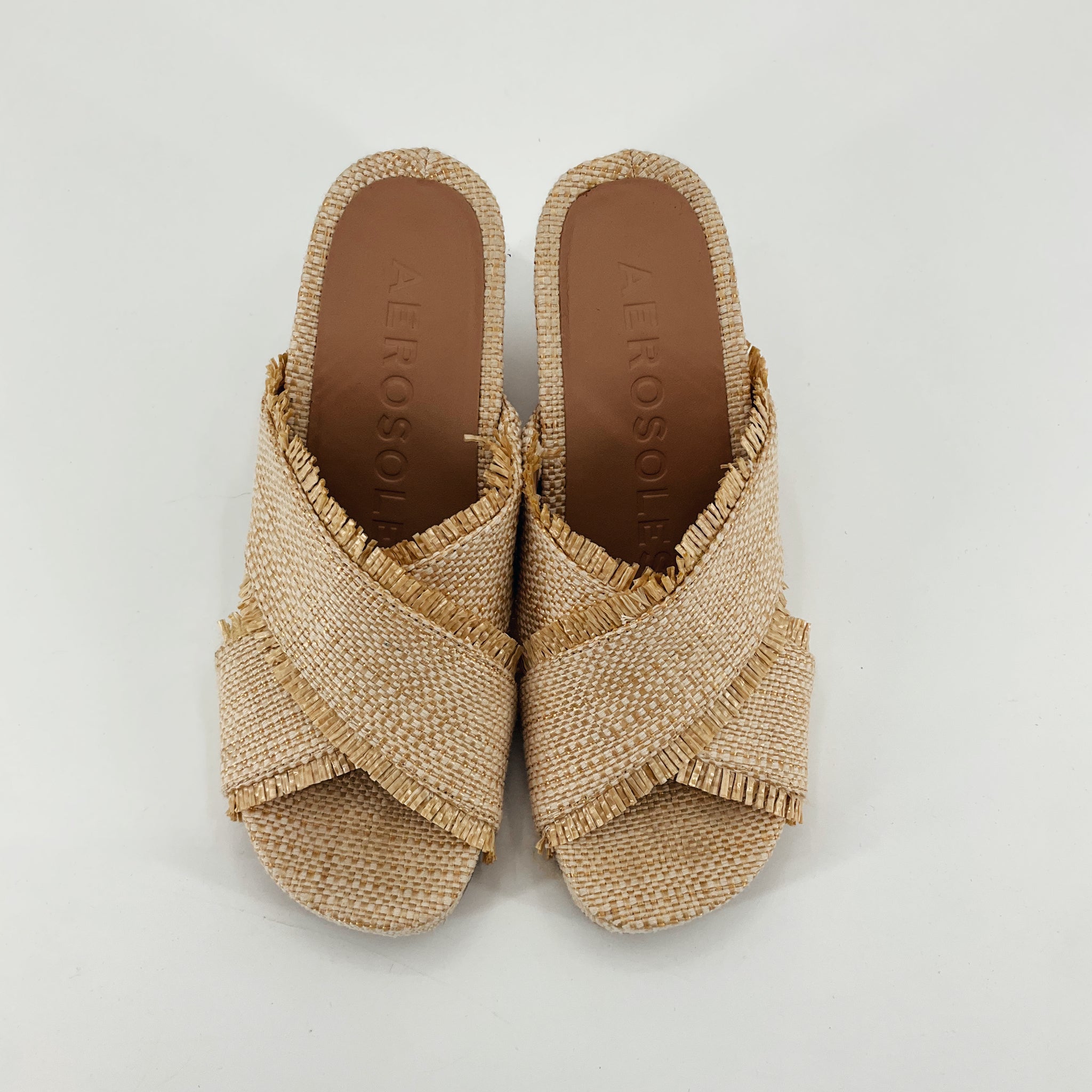 Aerosoles Madonna Woven Fringe Cork Wedge Sandals Mules Size 9 M