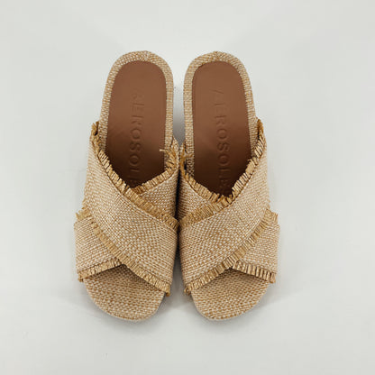 Aerosoles Madonna Woven Fringe Cork Wedge Sandals Mules Size 9 M