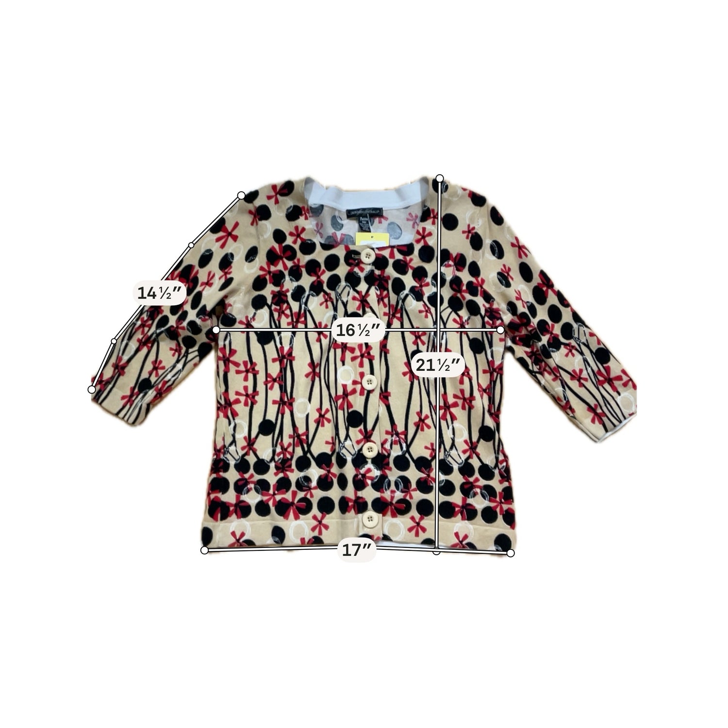 Designers Originals Petite Floral Polka Dot Cardigan Sweater Size PM