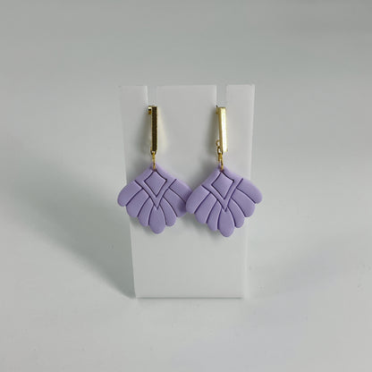 Handmade Lavender Polymer Clay Geometric Fan Earrings with Gold Bar Studs