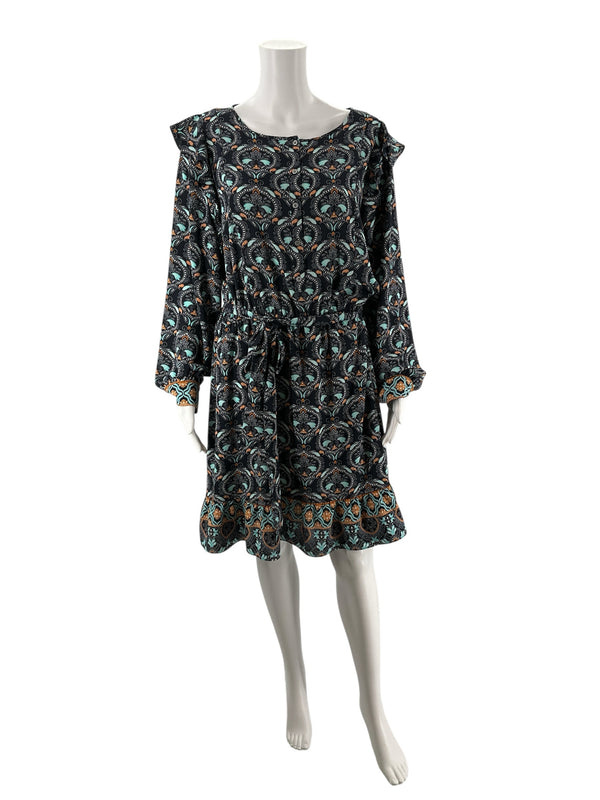 Loft Navy/Teal/Brown/White Print Pre-Owned Ladies Dress - Size XL
