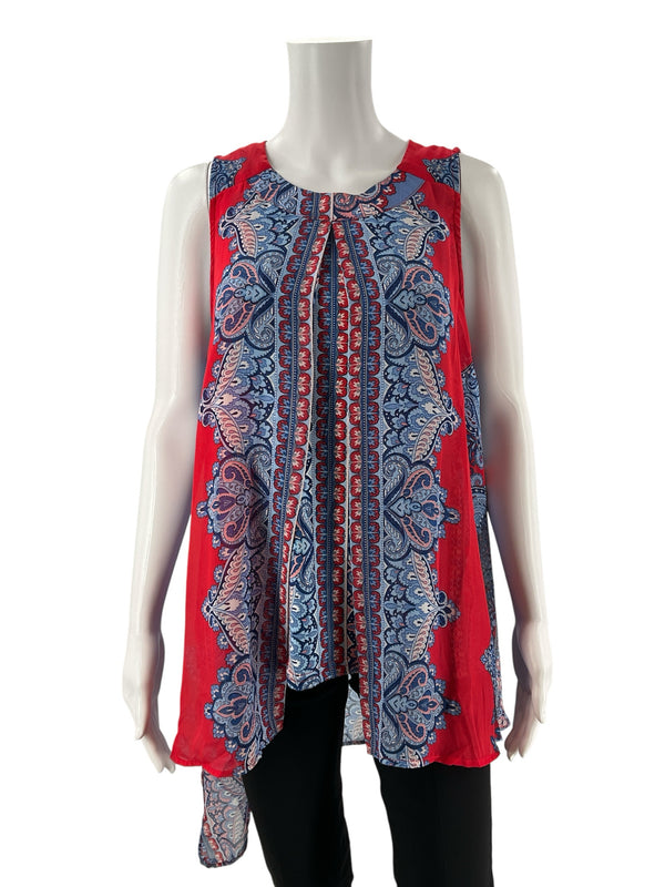 Tantrums Red/Blue Print Pre-Owned Ladies Top - Size Medium
