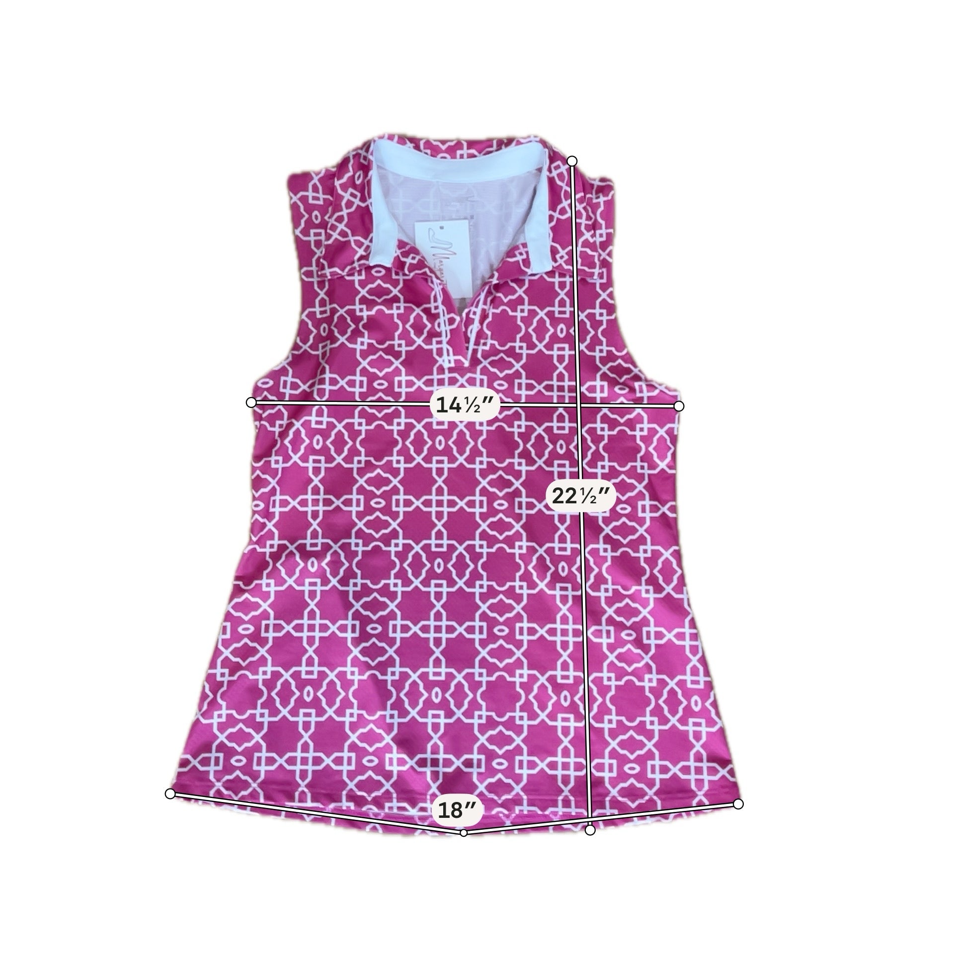 by Gottex Geometric Print Sleeveless Polo Tank Top Pink White Size Small