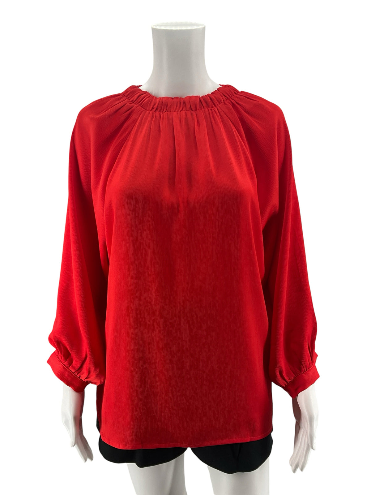 Jade Melody Tam Red Crinkle Crepe Bishop Sleeve Blouse | Size XL - ONLINE ONLY