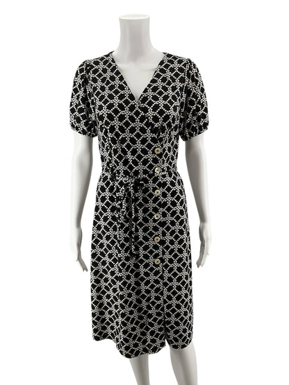Talbots Petite Dot Lattice Tie-Waist Dress Black White Size Small Petite