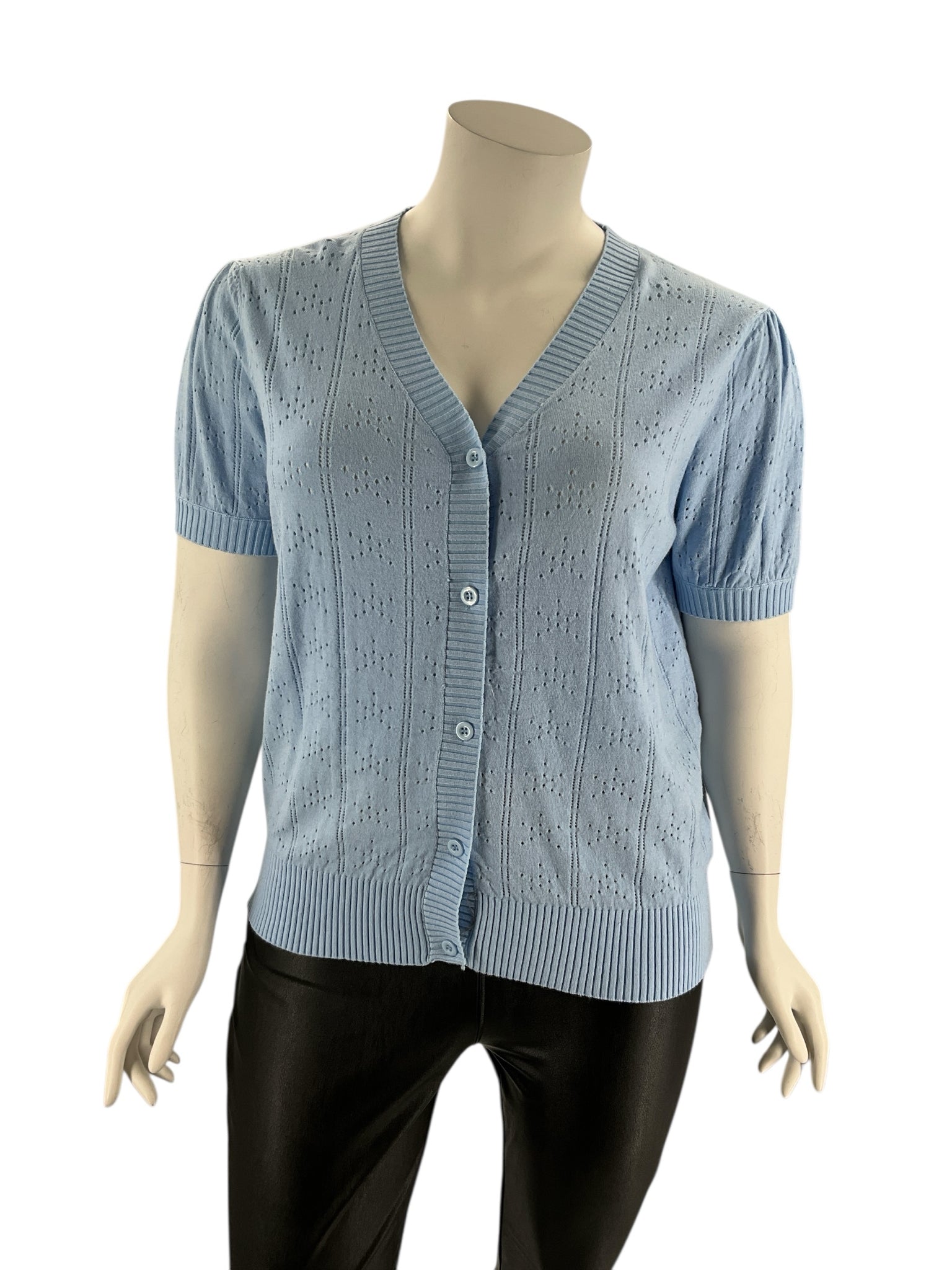 Grace Karin Sky Blue Solid Pre-Owned Ladies Casual Top - Size 2XL