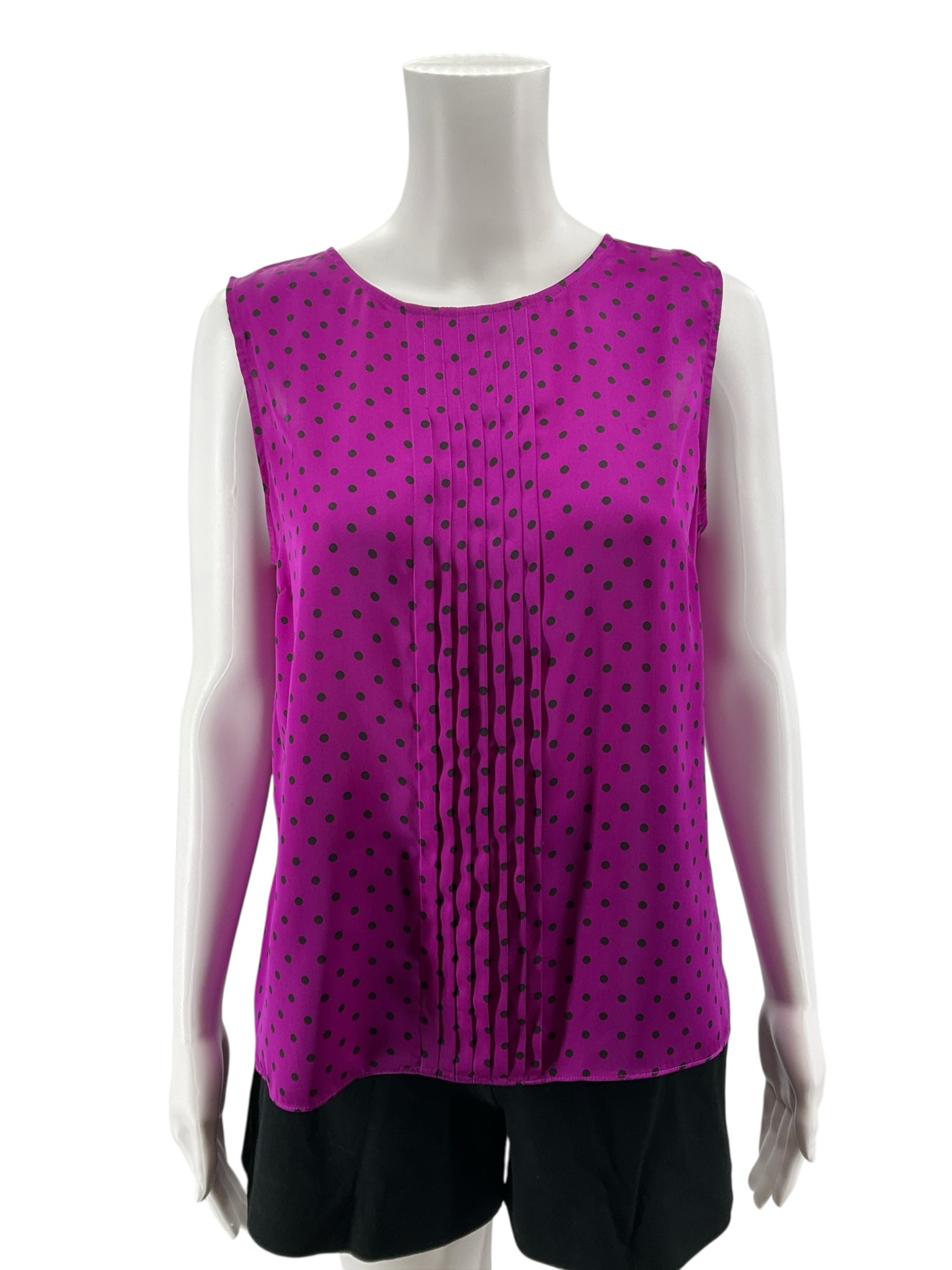 Jones New York Collection Petite Polka Dot Pintuck Sleeveless Blouse Fuchsia Black 12P