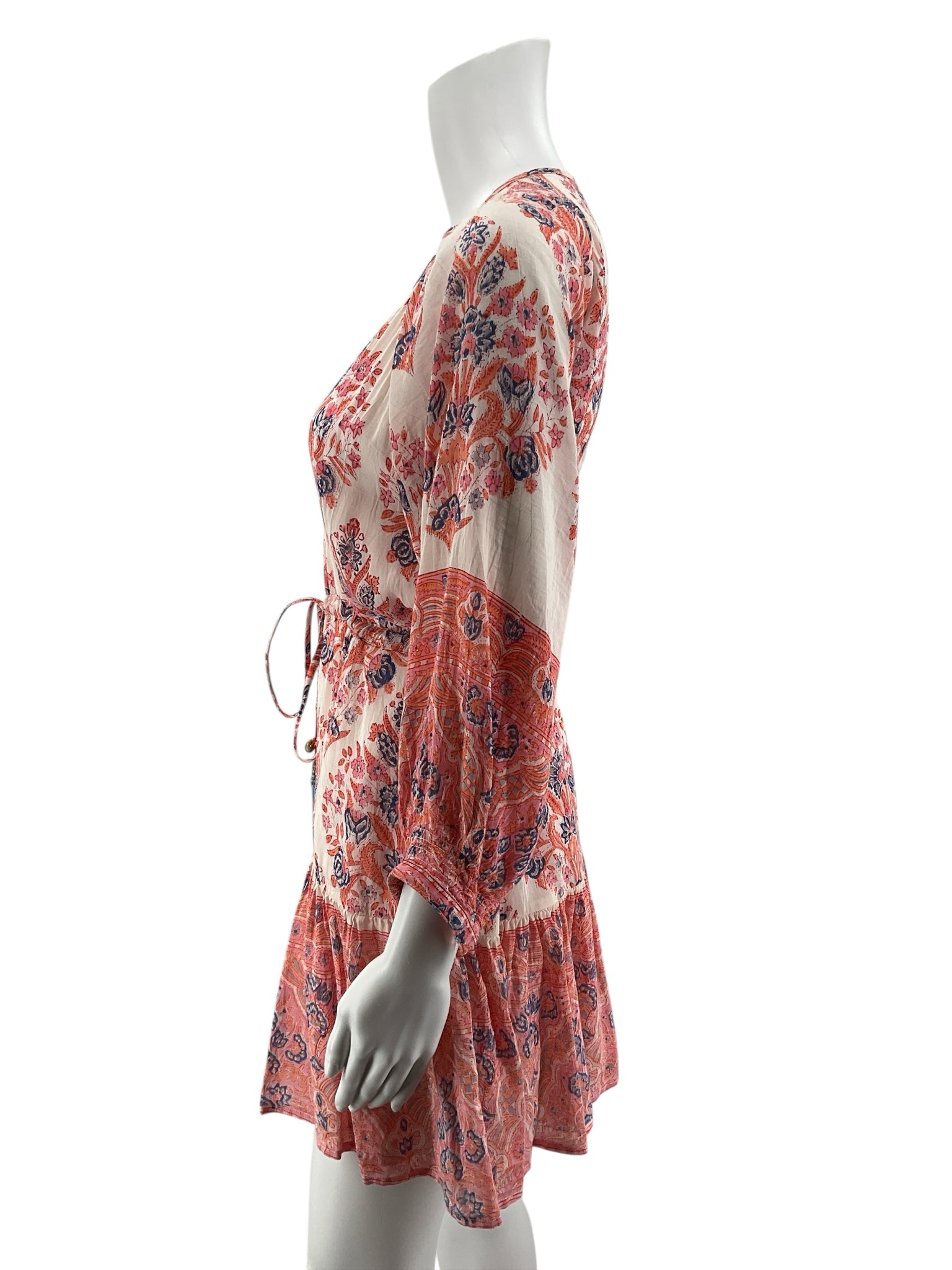Bell Women’s Size Small White Orange Blue Floral 3/4 Sleeve Dress Pre-Owned- ONLINE ONLY