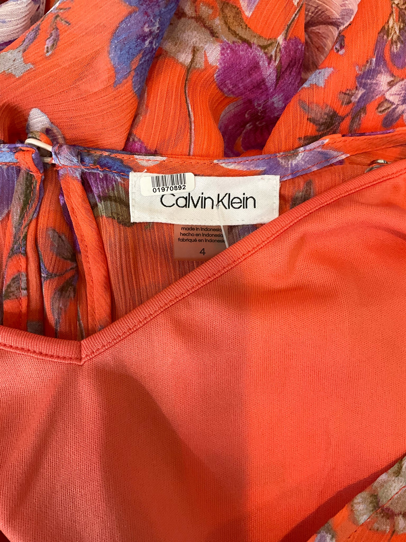 Calvin Klein Coral/Purple Maxi Coral Purple Floral High-Low Maxi Dress Size 4 - Size 4