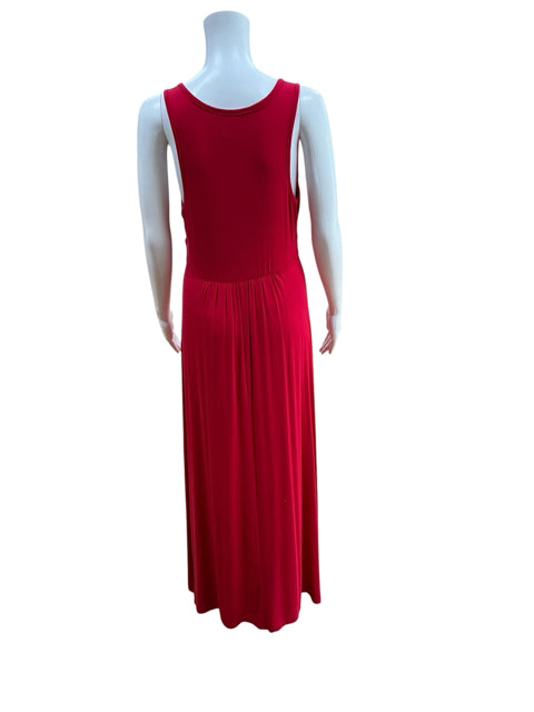 Loveappella Red V-Neck Empire Waist Maxi Dress | Size Petite Medium | Pre-Owned - ONLINE ONLY