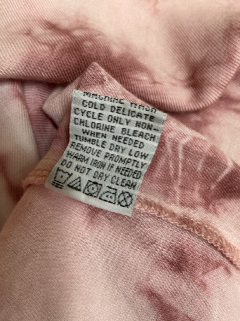 Detailed care instructions tag for Velvet Heart Pink Tye Dye Pre-Owned Dress, indicating machine wash cold and tumble dry low.