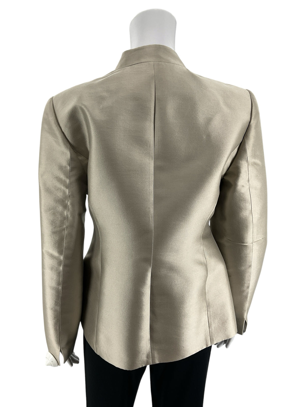 Reba Wool Silk Blend Collarless Open Front Blazer Jacket Champagne Size 6