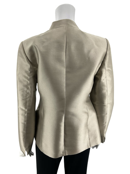 Reba Wool Silk Blend Collarless Open Front Blazer Jacket Champagne Size 6