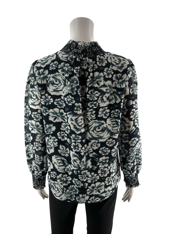 J Crew Navy/White Floral Pre-Owned Ladies Top - Size XS