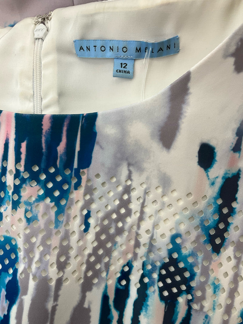 Antonio Melan White/Blue/Gray/Pink Pre-Owned Ladies Dress -i Size 12
