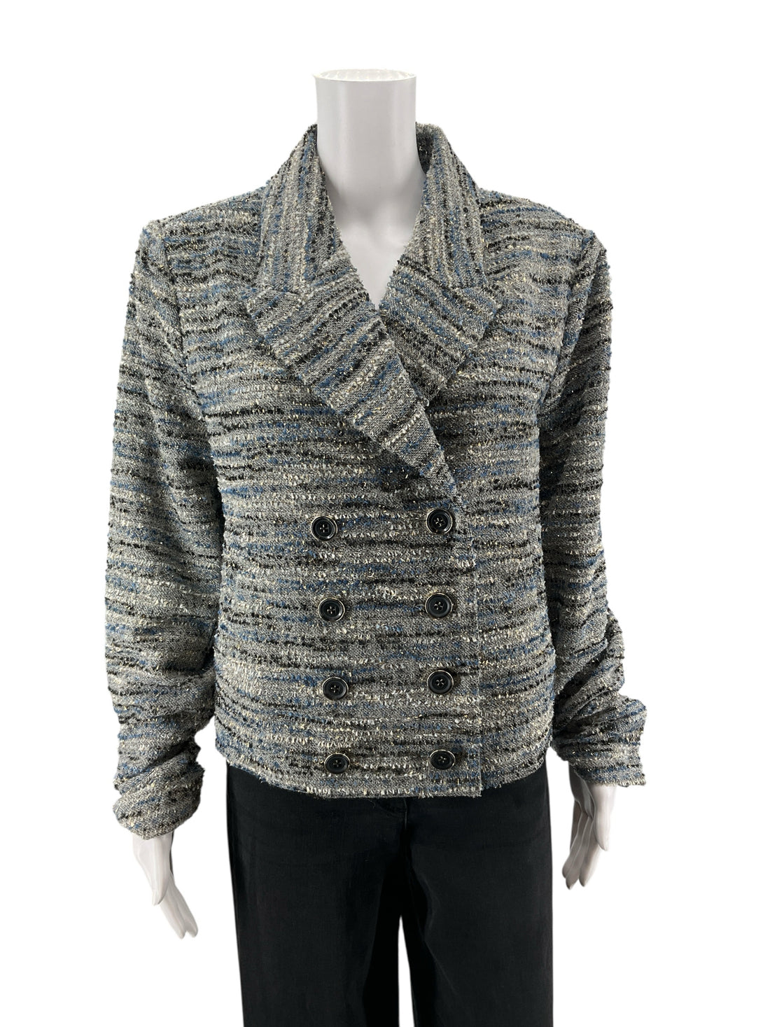 Cabi Thespian Jacket Blue Black Bouclé Tweed Double Breasted Blazer Medium - ONLINE ONLY