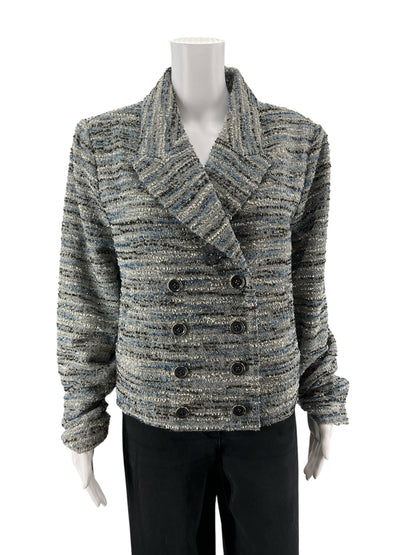 Cabi Thespian Jacket Blue Black Bouclé Tweed Double Breasted Blazer Medium - ONLINE ONLY
