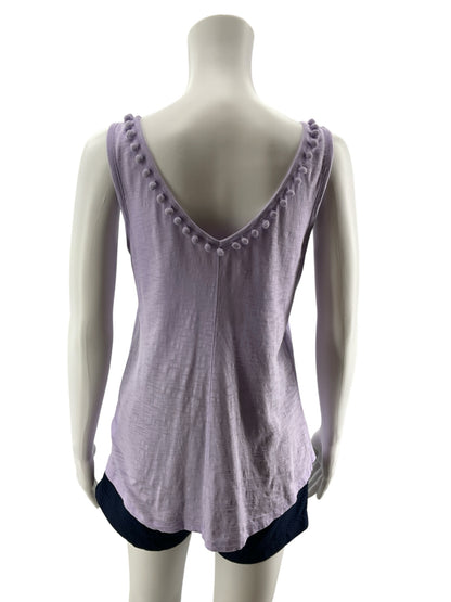 Lilly Pulitzer Florin V-Neck Pima Cotton Tank Top Lavender Pom Pom Trim S/M