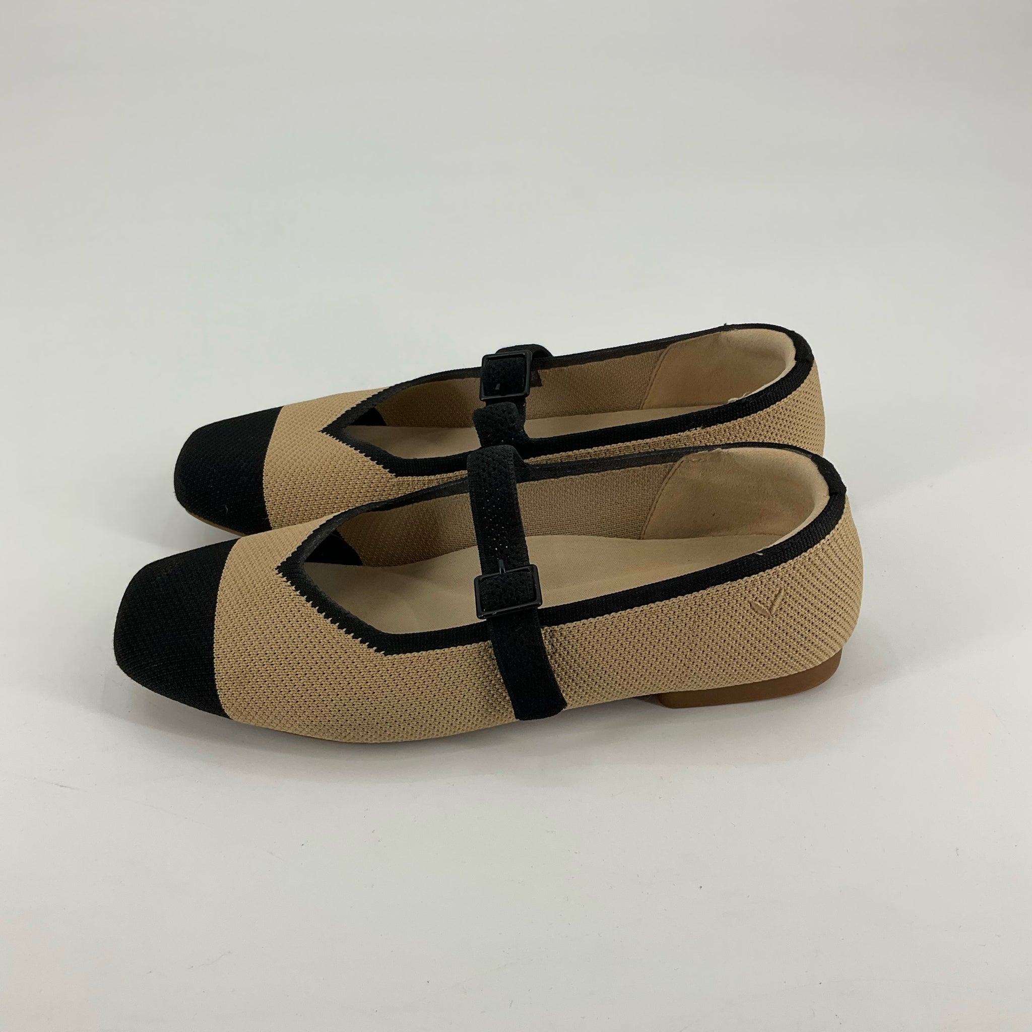 VIVAIA Melia Mary Jane Flats Black Tan Pointed Toe Knit Shoes | US 6.5