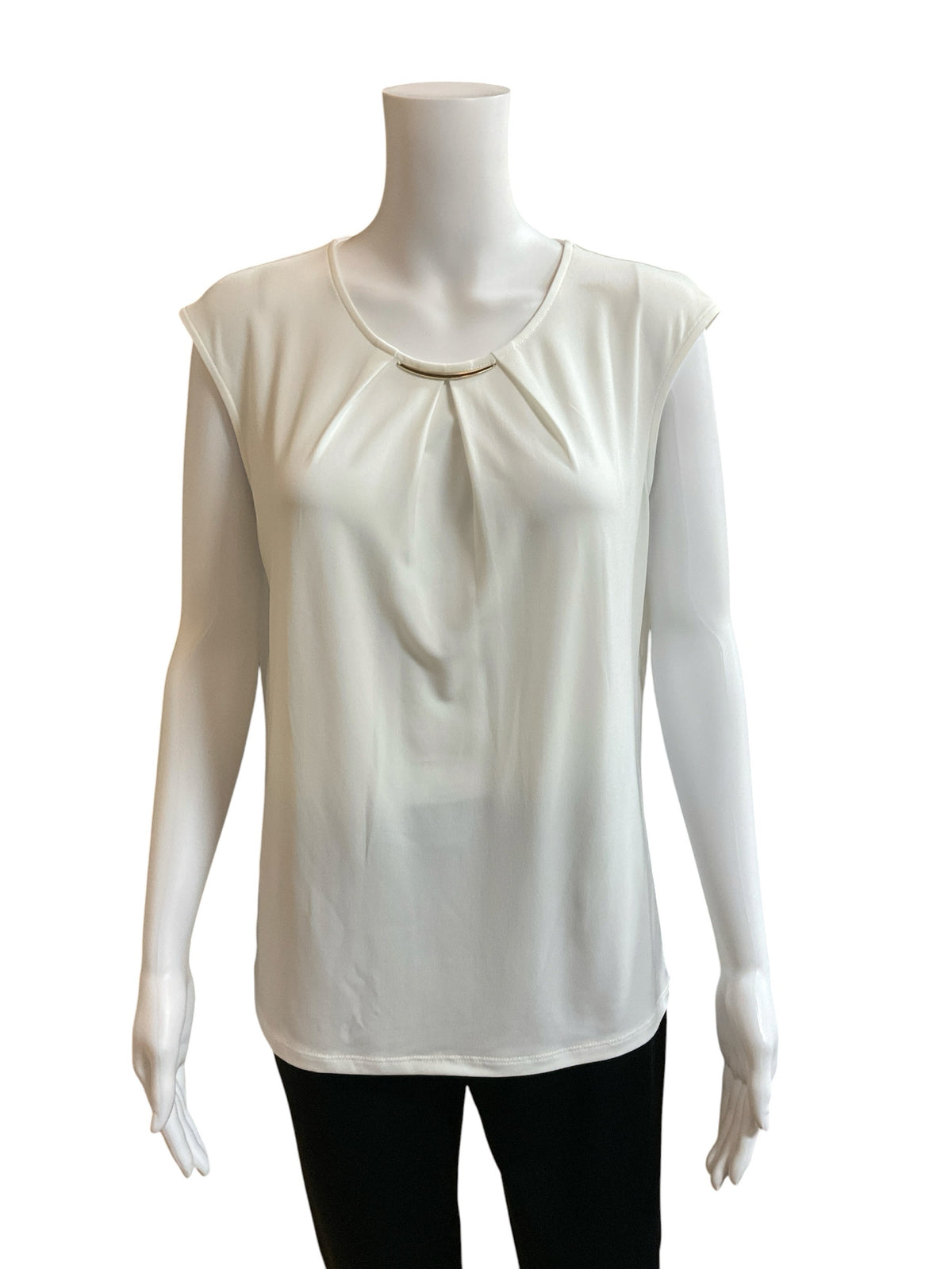 Kasper Pleated Metal Bar Cap Sleeve Blouse Top Ivory Cream Size Medium - ONLINE ONLY