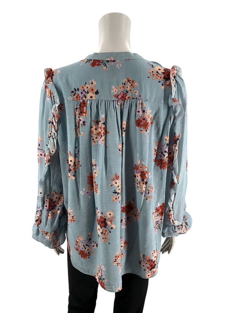 Ann Taylor Blue/Rust Floral Pre-Owned Ladies Top - Size Medium