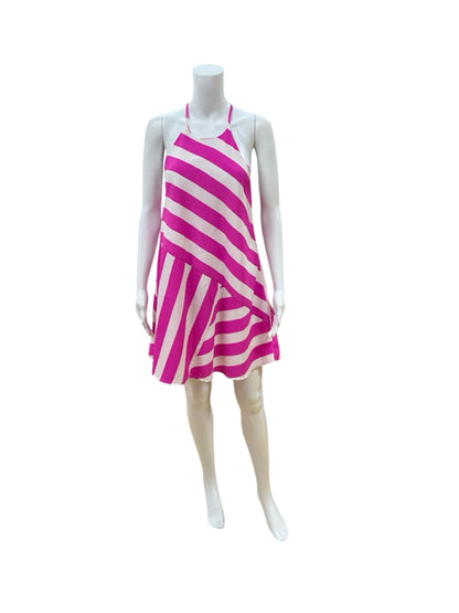 Southern Frock Fuchsia &amp; White Diagonal Stripe Halter Mini Dress | Size XS