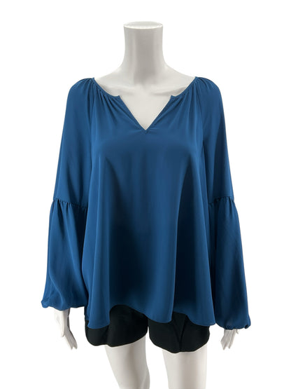 Lilly Pulitzer Willa Flounce Sleeve Top Dark Teal V-Neck Blouse Size L