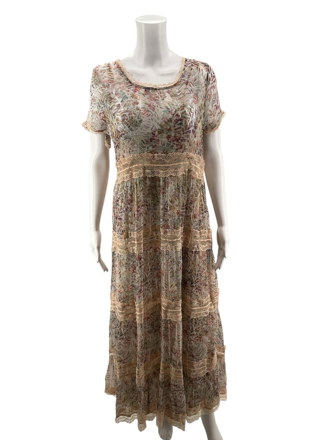 Soft Surroundings tan/mauve Maxi Provence Dress NWT Size 8 Floral Lace Tiered Boho Maxi Dress - Size S