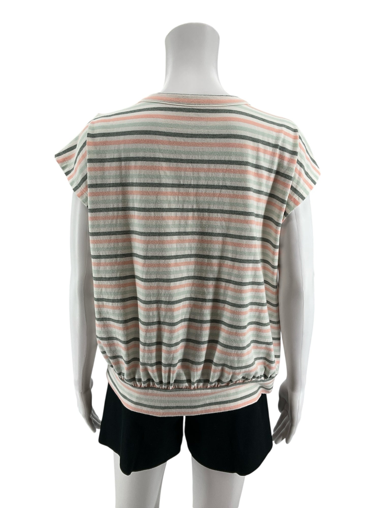 LOFT Outlet Striped Button-Front Top V-Neck Cap Sleeve Blouse Size Large Petite LP