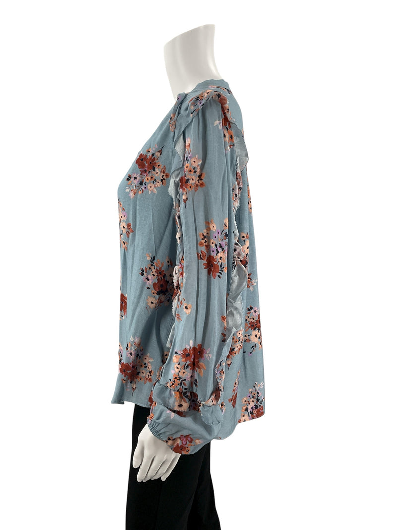 Ann Taylor Blue/Rust Floral Pre-Owned Ladies Top - Size Medium