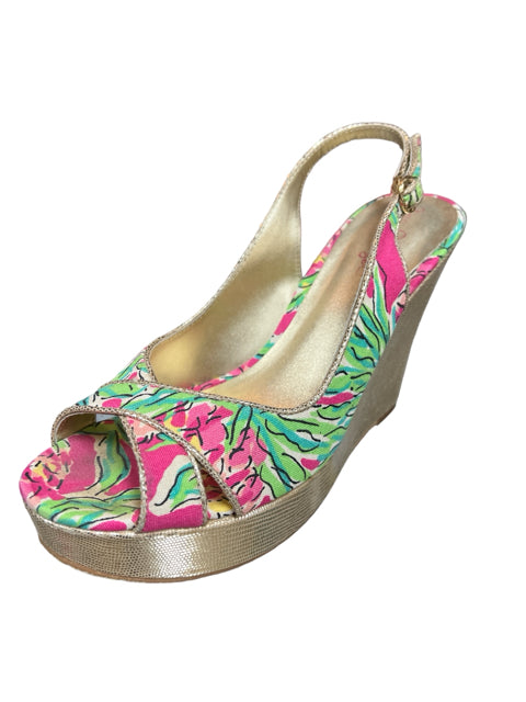Lilly Pulitzer Shoe Size 7.5 Pink/Green Floral Wedges