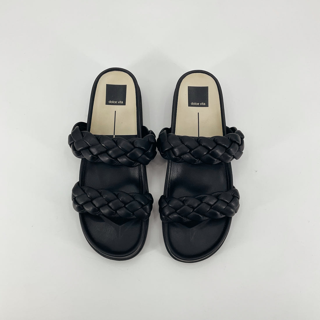 Dolce Vita Monica Braided Slide Sandals Black Vegan Leather Size 7 (EU 37)