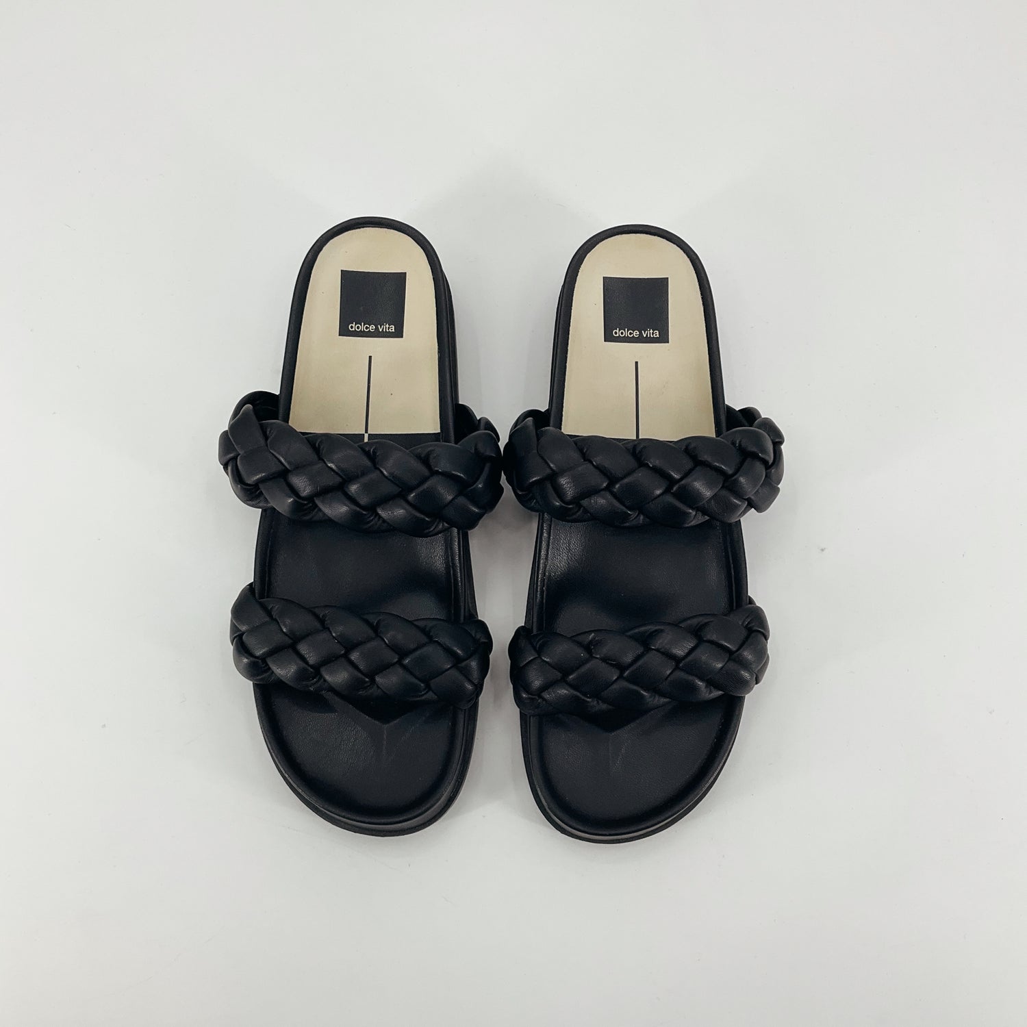 Dolce Vita Monica Braided Slide Sandals Black Vegan Leather Size 7 (EU 37)