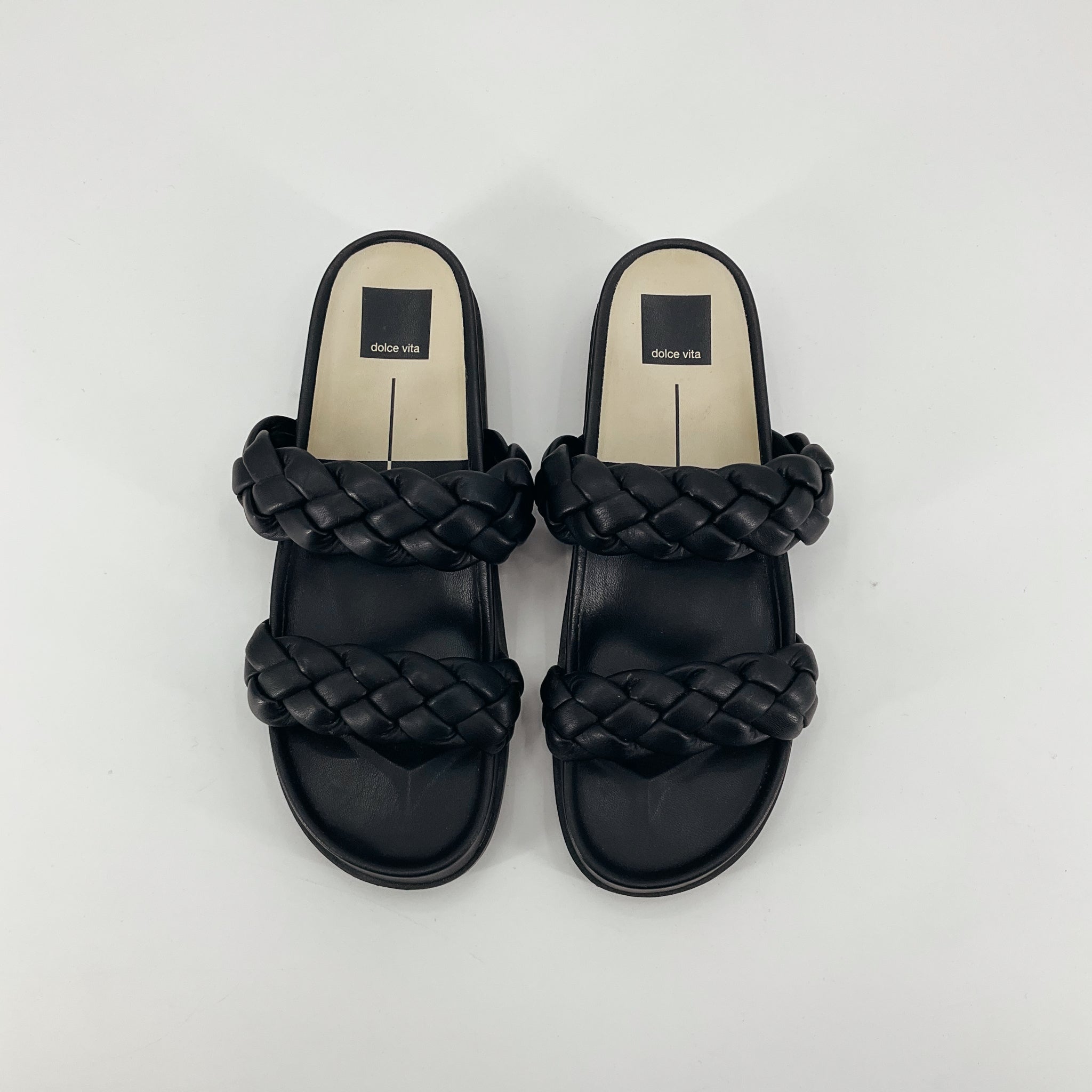 Dolce Vita Monica Braided Slide Sandals Black Vegan Leather Size 7 (EU 37)
