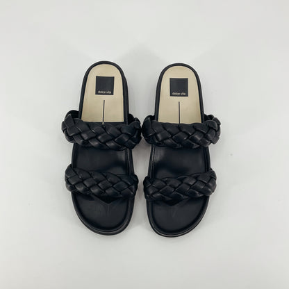 Dolce Vita Monica Braided Slide Sandals Black Vegan Leather Size 7 (EU 37)