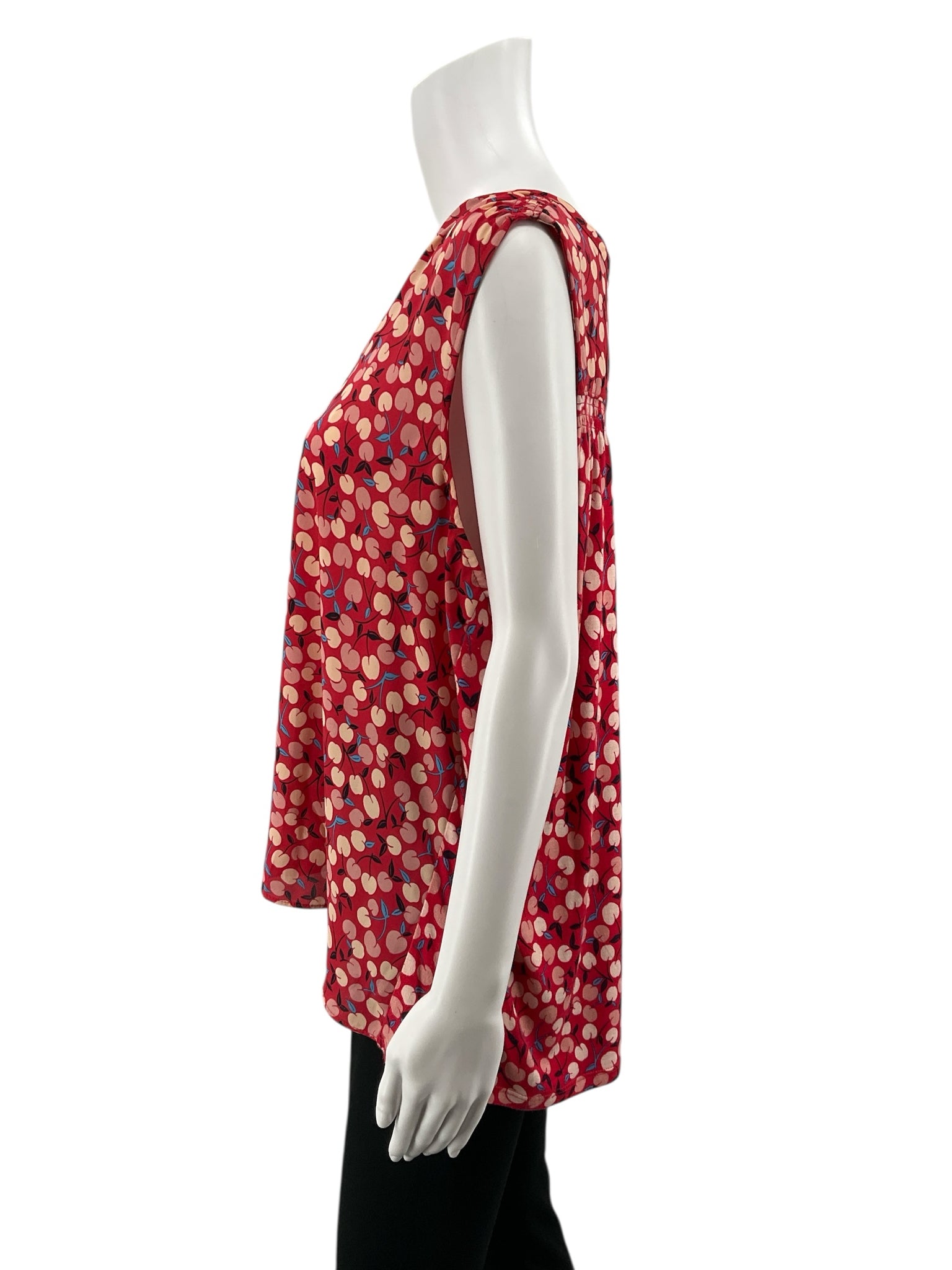 Loft pink/blue Sleeveless Cherry Print Mixed Media Sleeveless Blouse Top Size XL - Size XL
