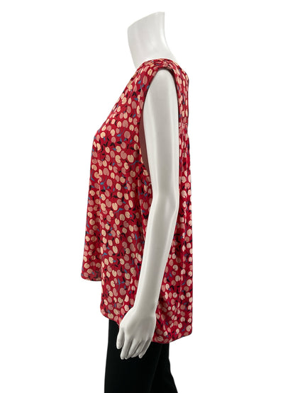 Loft pink/blue Sleeveless Cherry Print Mixed Media Sleeveless Blouse Top Size XL - Size XL