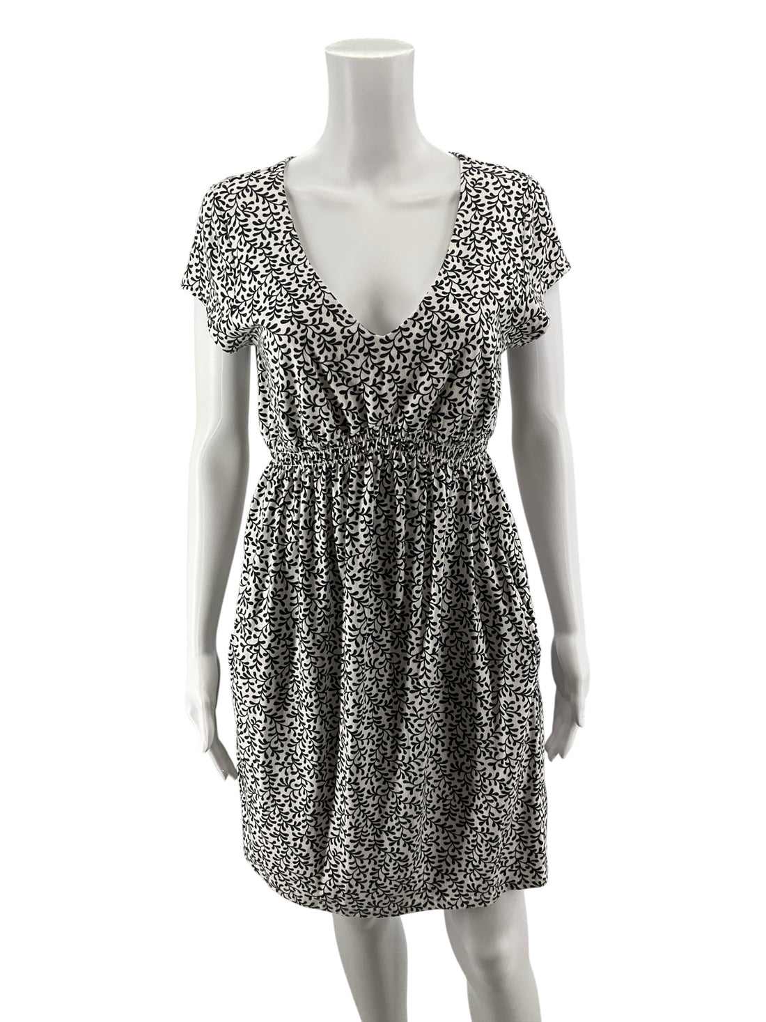 Boden Amelie Jersey Dress 10P Petite Black White Vine Print Modal Cotton