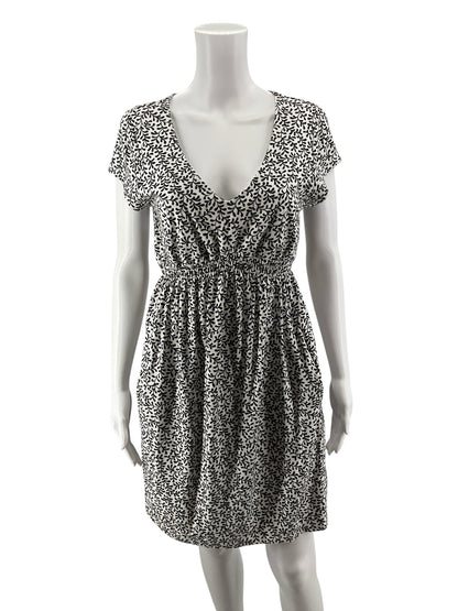 Boden Amelie Jersey Dress 10P Petite Black White Vine Print Modal Cotton